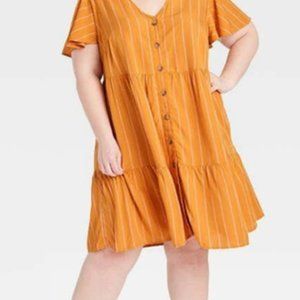 NWT Ava & Viv Tiered Striped Flutter Sleeve Button-Down Dress 2X